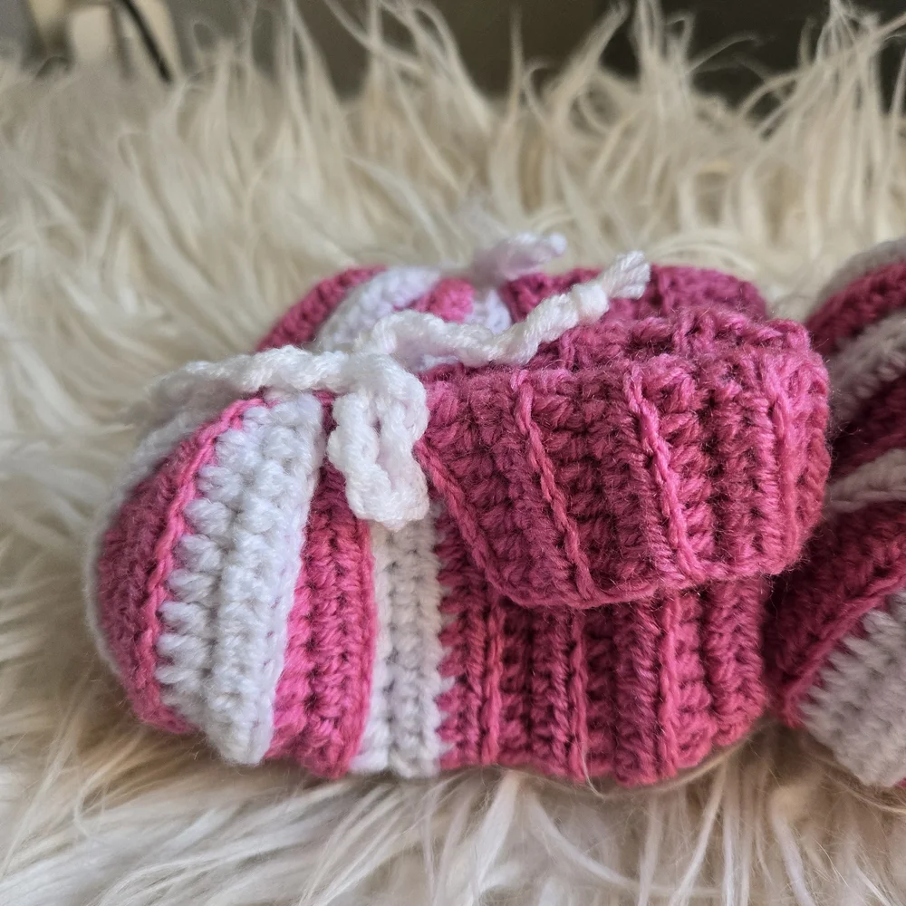 Pink and White Striped Baby Booties Handmade